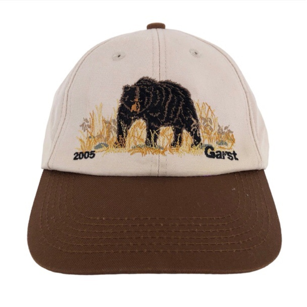 Kids Bear Embroidered Cap - Brown and Cream